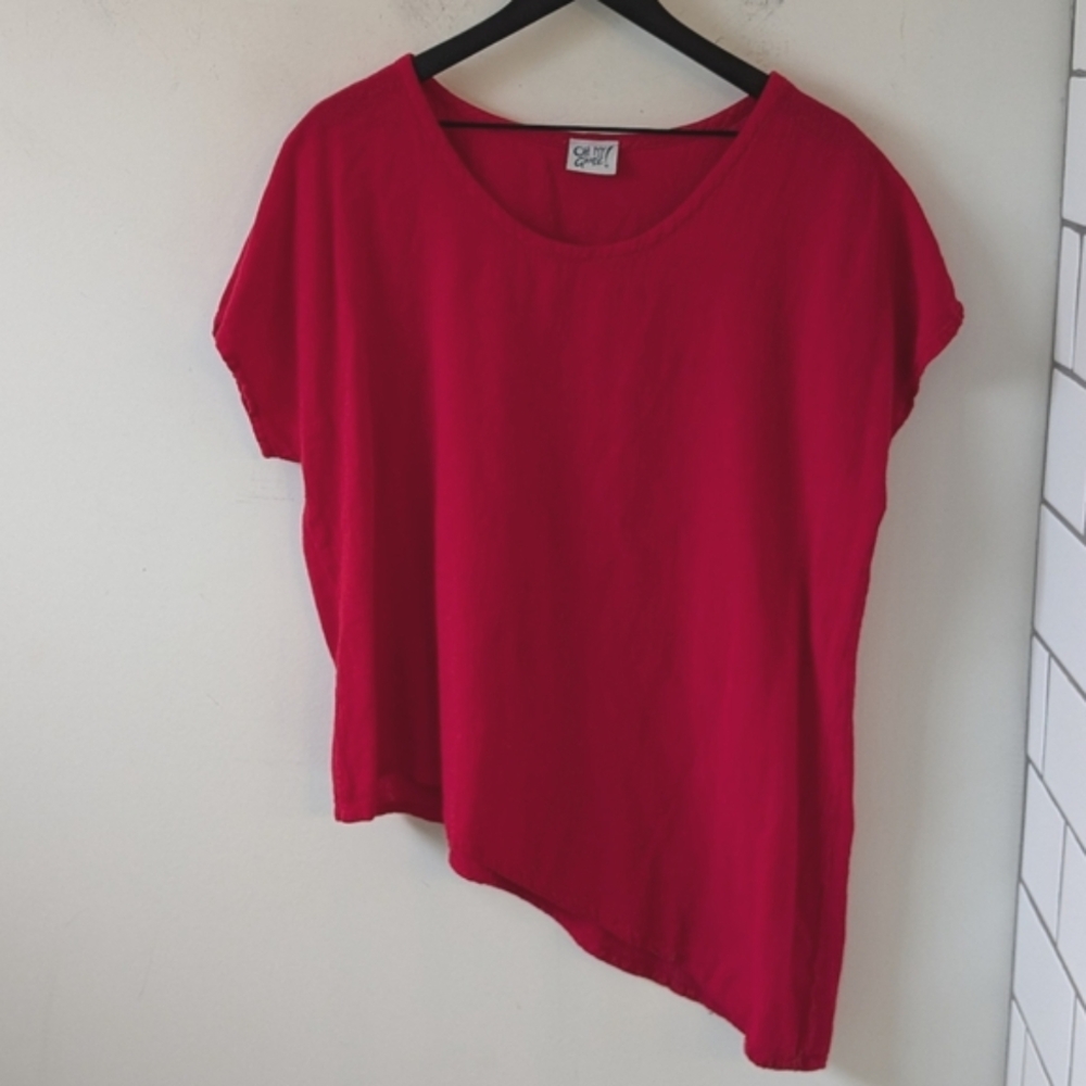 Oh My Gauze! Red Cotton Asymmetric Hem Coastal Lightweight Shirt Top 2